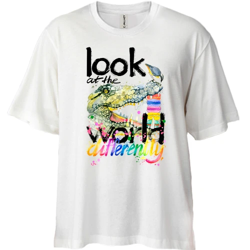 Футболка двунитка Oversize Look at the world differently с крокодилом