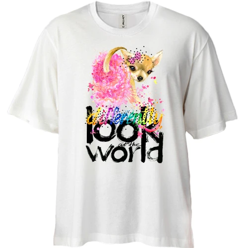 Футболка двонитка Oversize Look at the world differently з собачкою