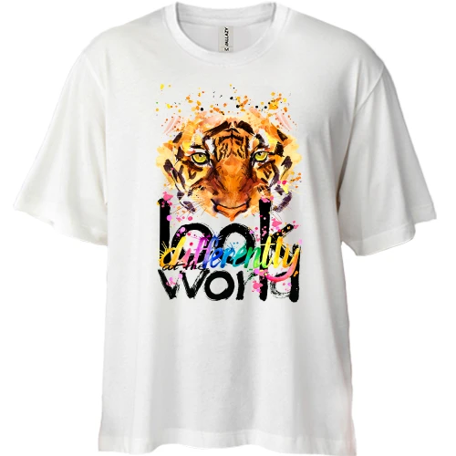 Футболка двонитка Oversize Look at the world differently з тигром