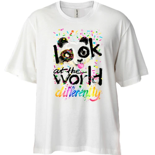 Футболка двонитка Oversize Look at the world differently з пандою