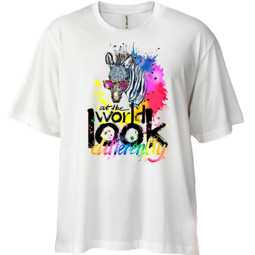 Футболка двонитка Oversize Look at the world differently з зеброю