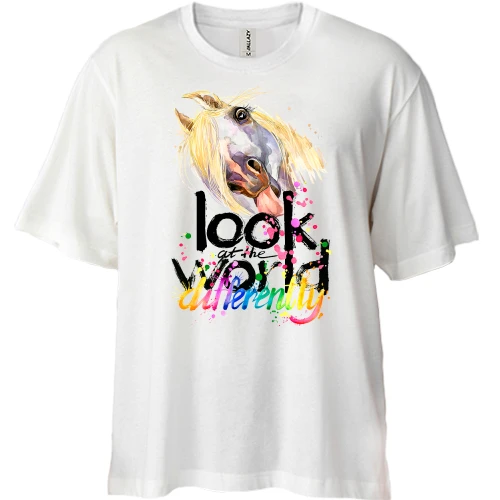 Футболка двонитка Oversize Look at the world differently з конем