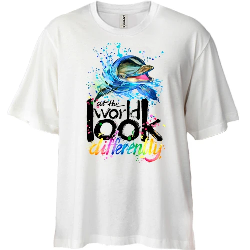 Футболка двонитка Oversize Look at the world differently з дельфіном