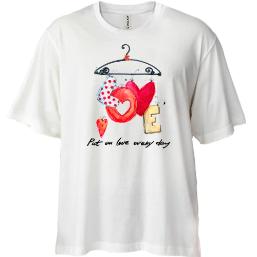 Футболка двонитка Oversize, Білий, Put on love every day