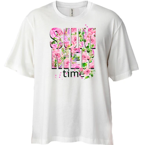 Футболка двонитка Oversize з написом Summer time з квітів