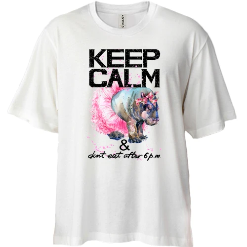 Футболка двонитка Oversize Keep calm and do not eat after 6 pm з бегемотом
