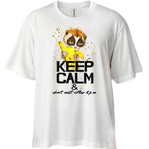 Футболка двонитка Oversize Keep calm and do not eat after 6 pm з мавпочкою