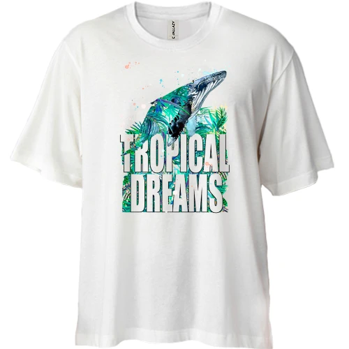 Футболка двонитка Oversize Tropical dreams з китом