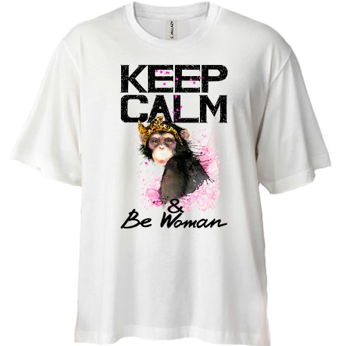 Футболка двунитка Oversize, Белый, Keep calm and be woman
