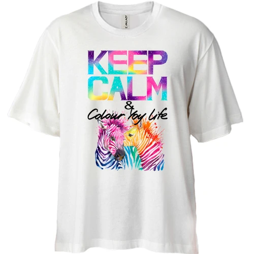 Футболка двонитка Oversize Keep calm and colour your life з кольоровими зебрами (2)