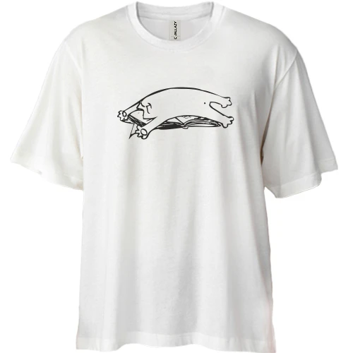 Футболка двунитка Oversize, Белый, "Кот Саймона спит"