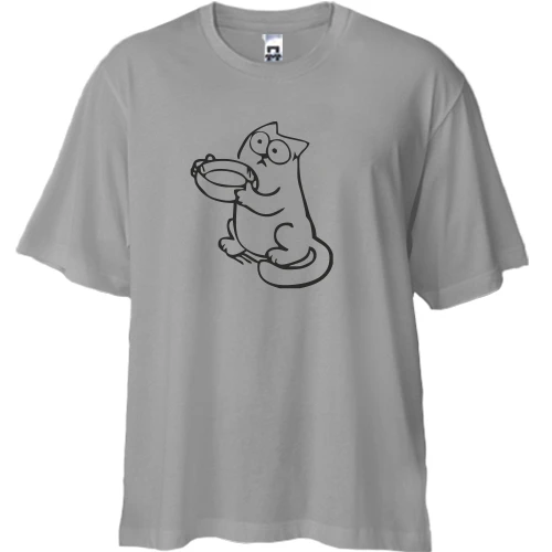 Футболка двонитка Oversize, Сірий, з голодним Котом Саймона