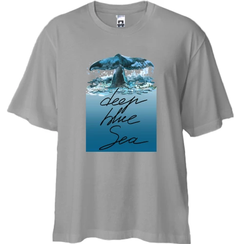 Футболка двонитка Oversize, Сірий, з китом "deep blue sea"