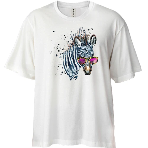 Футболка двунитка Oversize, Белый, с гламурной зеброй (2)