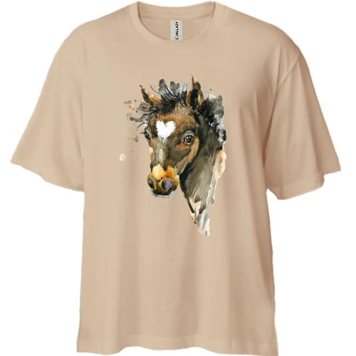 Футболка двунитка Oversize, Белый, с лошадью (1)