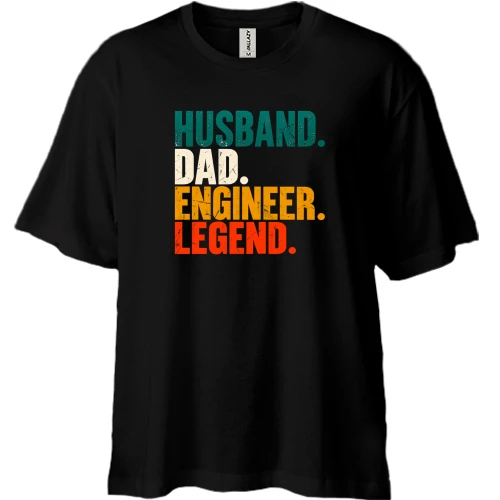 Футболка двунитка Oversize с надписью «Husband. Dad. Engineer. Legend.»
