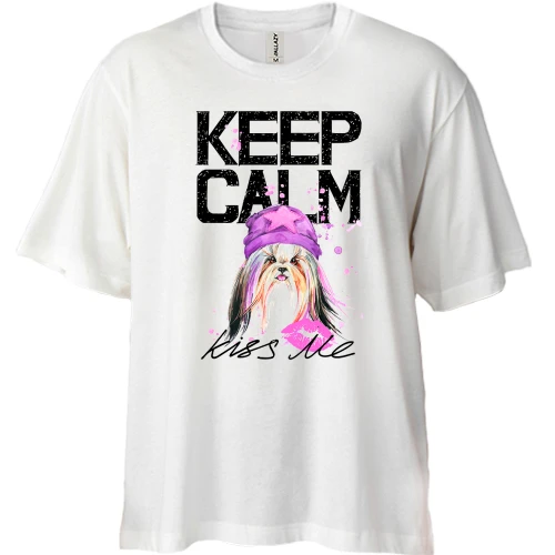 Футболка двунитка Oversize Keep calm and kiss me с Йоркширским терьером