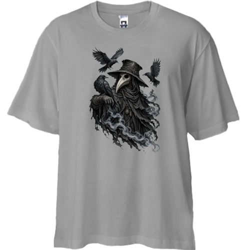 Футболка двунитка Oversize с чумным доктором и воронами