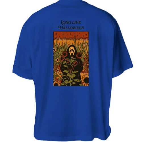 Футболка двонитка Oversize з маскою Крик та написом «Long Live Halloween»