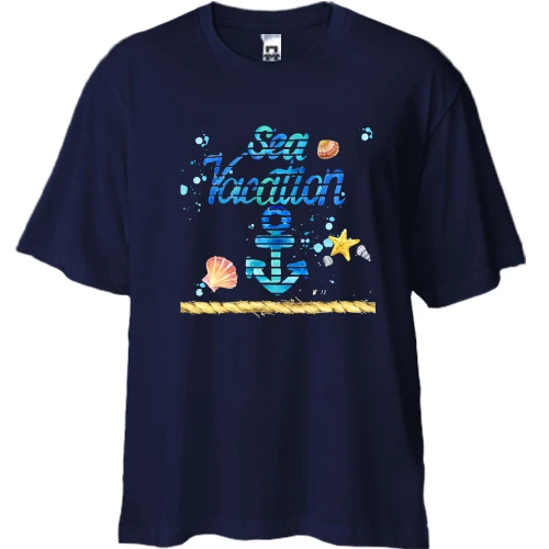 Футболка двунитка Oversize, Синий, Sea vacation