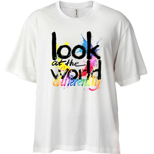 Футболка двонитка Oversize з плямами "Look at the world differentty"