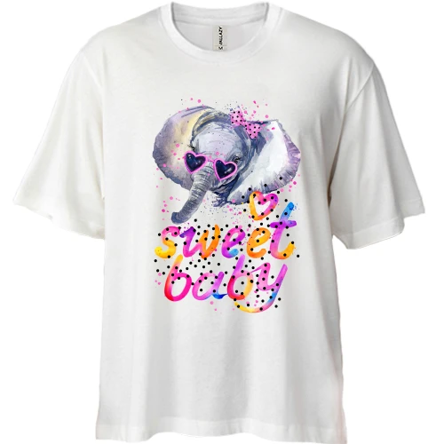 Футболка двунитка Oversize, Белый, с слоником "sweet baby"