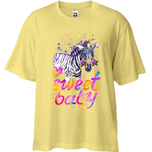 Футболка двунитка Oversize, Желтый, с зеброй "sweet baby"