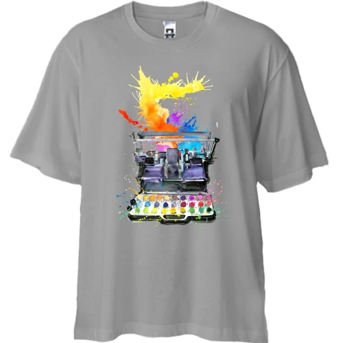 Футболка двонитка Oversize, Сірий, з печатною машинкою в фарбах