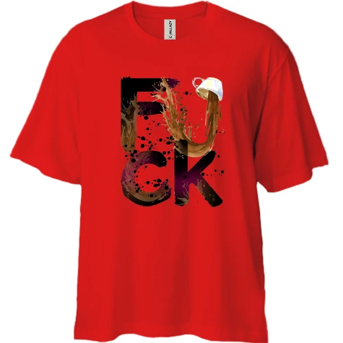 Футболка двунитка Oversize, Красный, с кофе "fuck"