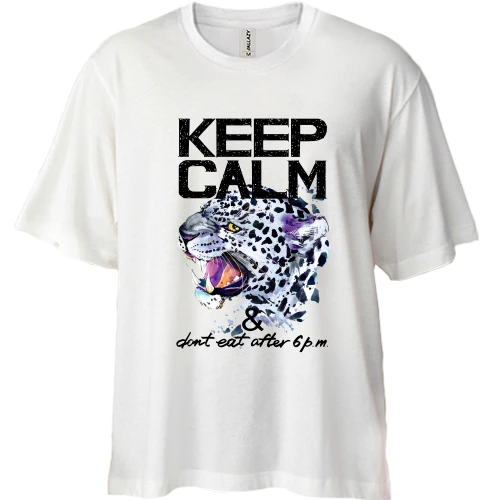 Футболка двунитка Oversize, Белый, с леопардом Keep calm & dont eat after 6 pm