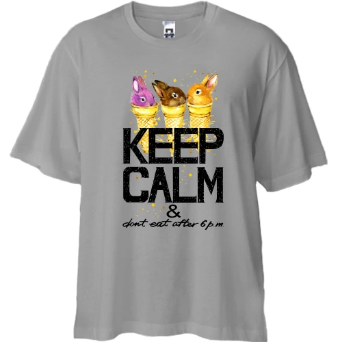 Футболка двунитка Oversize, Серый, с зайчиками Keep calm & dont eat after 6 pm