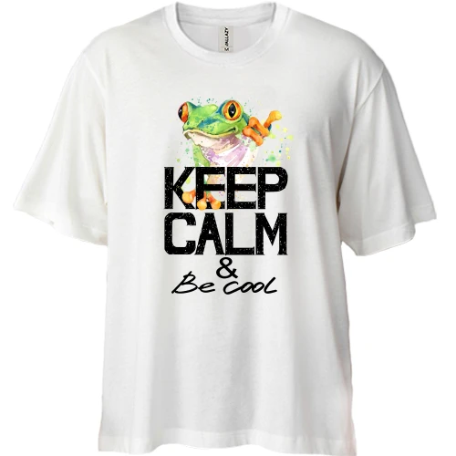 Футболка двунитка Oversize, Белый, с лягушкой Keep calm & be cool