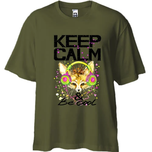 Футболка двунитка Oversize с лисой Keep calm & be cool