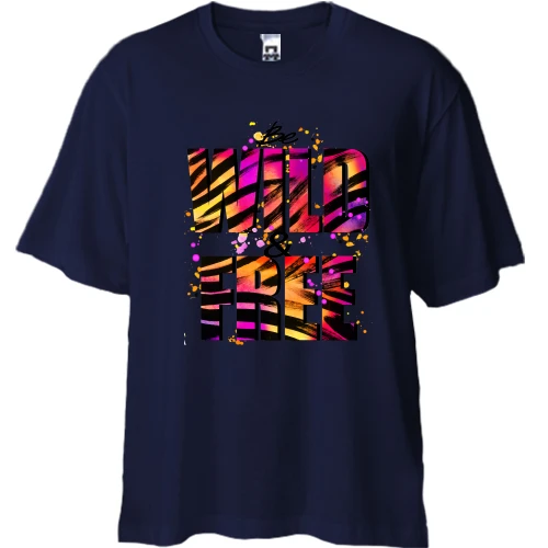 Футболка двунитка Oversize, Синий, Be wild & free
