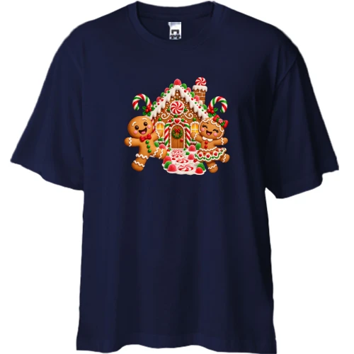 Футболка двунитка Oversize с пряничным домиком
