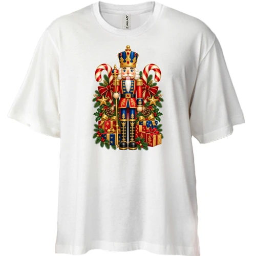 Футболка двунитка Oversize с щелкунчиком и подарками