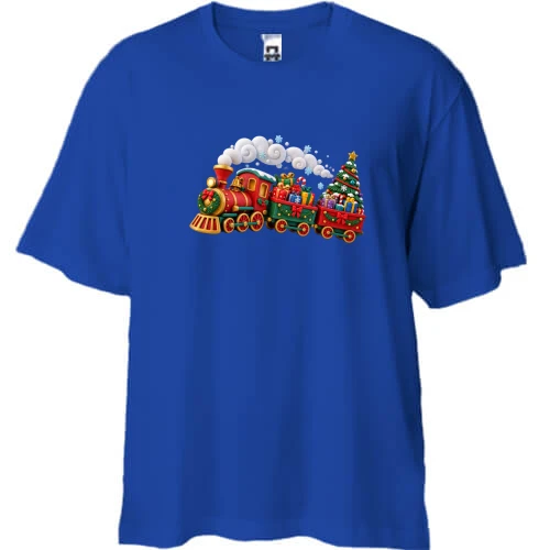 Футболка двунитка Oversize с новогодним паровозиком