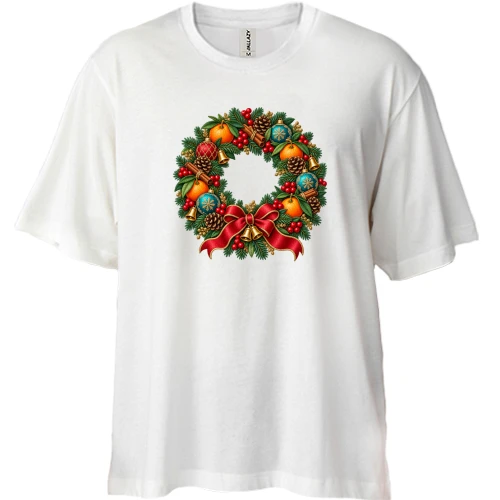 Футболка двунитка Oversize с новогодним венком