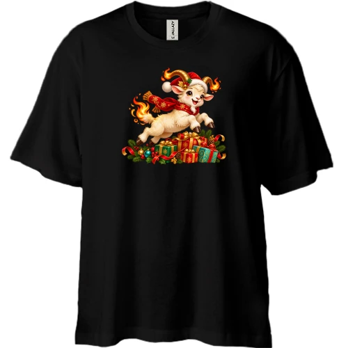 Футболка двунитка Oversize с огненным козлёнком