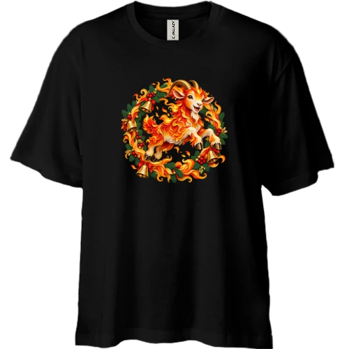 Футболка двунитка Oversize с огненной козой в венке