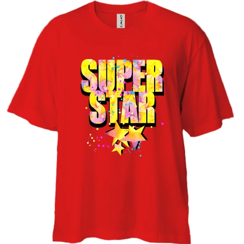 Футболка двунитка Oversize, Красный, Super star (звёзды)