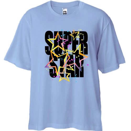 Футболка двунитка Oversize, Синий, Super star (звёзды 2)