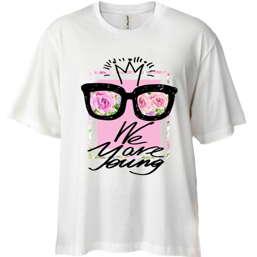 Футболка двунитка Oversize, Белый, с надписью We are young