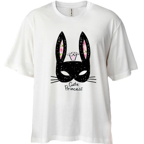 Футболка двунитка Oversize, Белый, с маской зайца "cute princess"