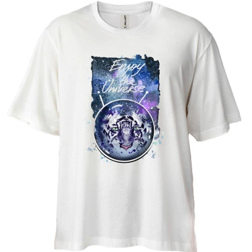 Футболка двонитка Oversize, Білий, з тигром "Enjoy the universe"