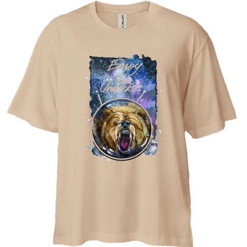 Футболка двунитка Oversize, Белый, c медведем "Enjoy the universe"