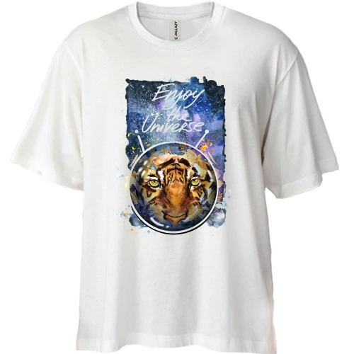 Футболка двунитка Oversize, Белый, c тигром "Enjoy the universe" (2)