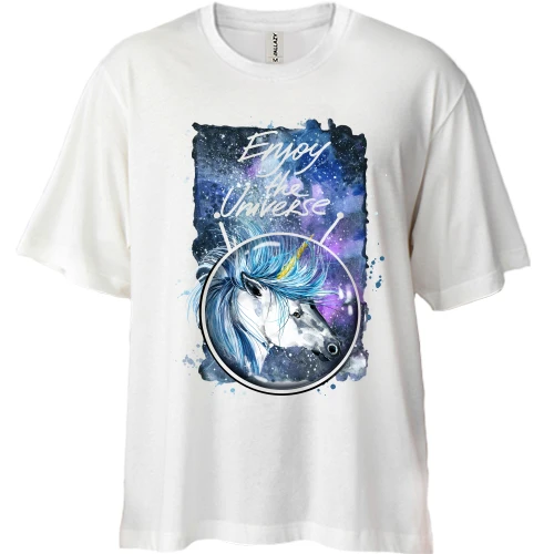 Футболка двунитка Oversize c единорогом "Enjoy the universe"