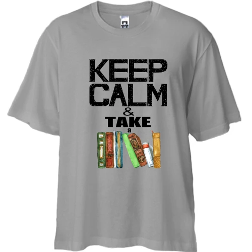 Футболка двонитка Oversize, Сірий, Keep calm & take book