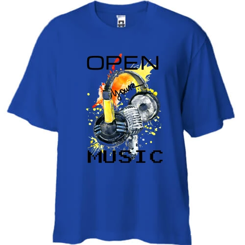 Футболка двунитка Oversize с акварельным принтом «Open your music»